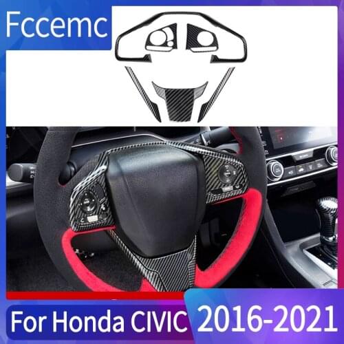 6Pcs Carbon Fiber Steering Wheel Trims Interior Wheel Cover Mouldings Decoration Amb Sticker For Honda Civic Accessories Styling