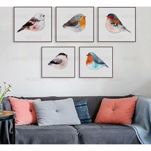 Watercolor Bird Light Art Nordic Modern Fresh Animal Living Room Bedroom Decorative Painting Poster Wall Art Canvas Posters