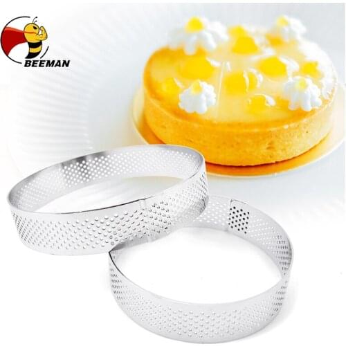 BEEMAN 6 8 10 CM Stainless Steel Tart Mold Ring Tartlet Cake Mousse Molds Cookies Pastry Circle Cutter Pie Ring Perforated