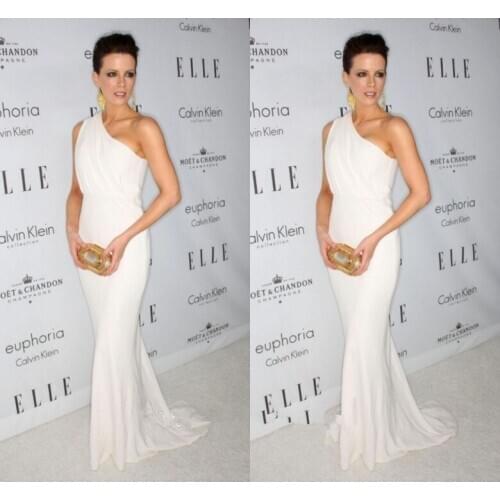 2021 White Chiffon Prom Dresses Mermaid One Shoulder A-Line Floor Length Ruffles Formal Red Carpet Celebrity Evening Gowns Sexy