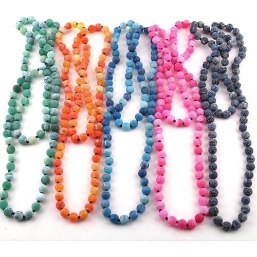 Free Shipping Fashion Semi Precious Stones Weathered Ag long Knotted Bead Necklace