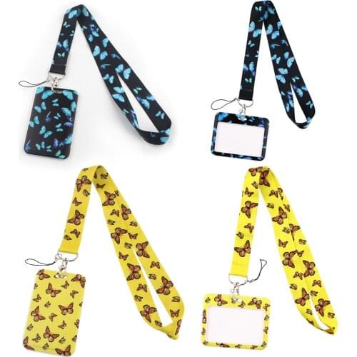 CB072 Butterfly New Fashion ID Badge Case Lanyard Bank Credit Card Holder ID Badge Holder Accessories School Office Supplies