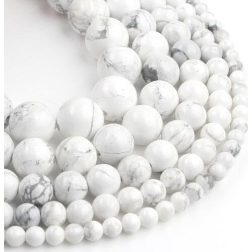 Natural Stone Beads White Howlite Truquoises Round Loose Beads For Jewelry Making 15.5inch Pick Size 4 6 8 10 12 14mm -F00043