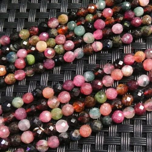 2-4mm Natural Multicolor Tourmaline Beads Round Faceted Spacer Tiny DIY Loose Beads For Jewelry Making beads Accessories 38cm