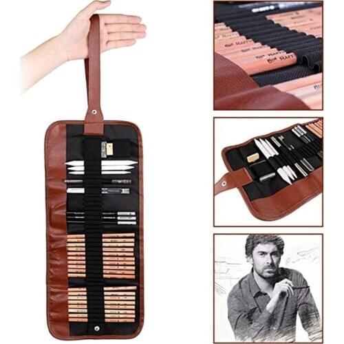 Drawing pencil set Art Supplies Artist Sketching Kit Canvas Roll up Pencil Case for Beginners Child Stationery #1216