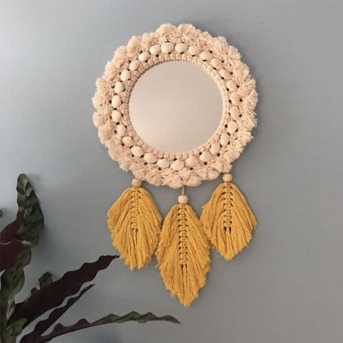 Decorative Mirror Feather Woven Tapestry Girl Heart Espejos Decorativos Nordic Personality Creative Makeup Mirrors Wall Decor