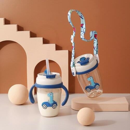 Baby With Straw Water Bottle Childrens Milk Temperature-Sensitive Drop-Proof PPSU With Sling Cartoon With Sling Mug