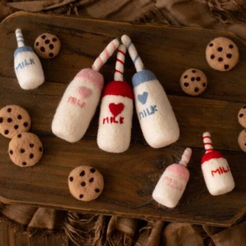 DIY Baby Wool Felt Milk Bottle+Cookies Decorations Newborn Photography Props Infant Photo Shooting Accessories Home Party