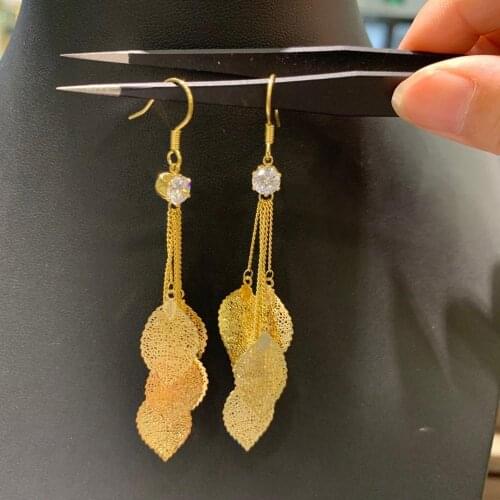Long leaf drop earring gold color fashion women jewelry free shipping clear up price