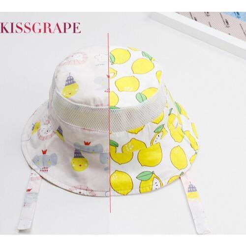 Double-sided Baby Girls Summer Breathable Mesh Beach Sun Hats Wide Brim Childrens Cotton Panama Toddler Boys Cartoon Bucket Hat