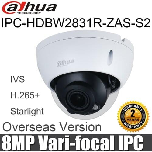 2020 Dahua IP Camera IPC-HDBW2831R-ZAS-S2 8MP Vari-focal POE SD Card Slot H.265+ 40M IR 10m IVS IK10 Starlight CCTV Camera