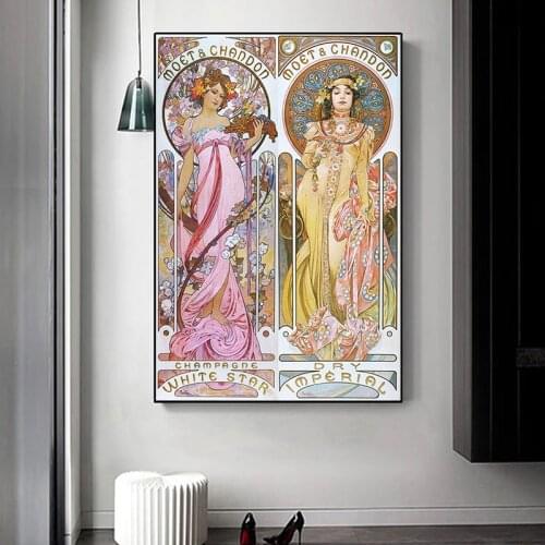 Nouveau Canvas Painting Alphonse Mucha Vintage Illustration Posters and Print Wall Art Picture for Living Room Home Decor Cuadro