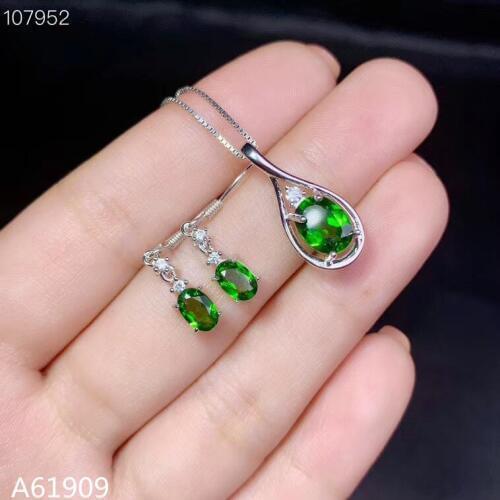 KJJEAXCMY exquisite jewelry 925 sterling silver inlaid natural diopside gemstone female earrings pendant necklace set support de
