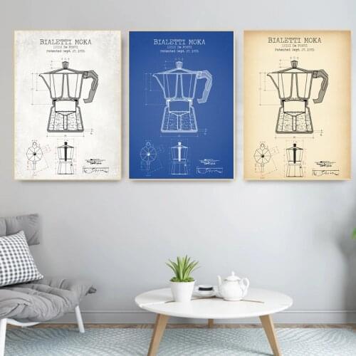 Coffee Pot Canvas Painting Poster Prints Bialetti Moka Coffee Blueprint Wall Art Picture Kitchen Livingn Room Home Decor Cuadros