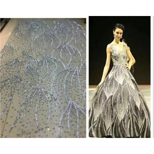 Good looking Silver color african glued glitter lace with sequins JRB-122119 embroidery tulle mesh lace fabric for sexy dress