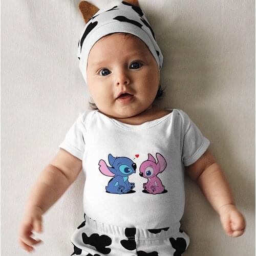 Summer New Product Newborn Bodysuits Kawaii Dropship Korean Style Harajuku Baby Romper 0-24M Loose Outdoor Lilo & Stitch Pattern