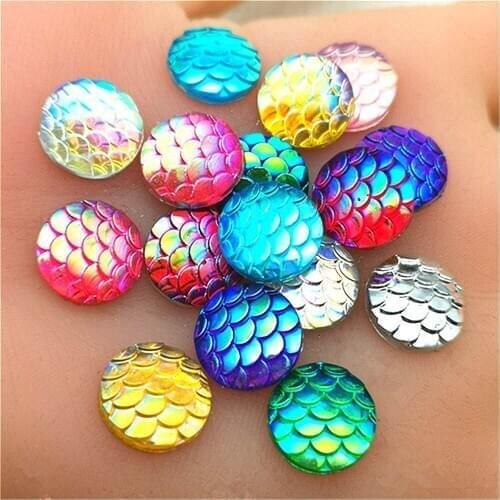 Hot ! 80PCS 12mm AB Resin squama Round Flat back Wedding buttons Child craft DIY