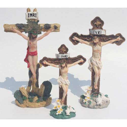 Resin Jesus Statue Wall Crucifix Cross Ornament Art Home Table Decoration Fair Angels Sculpture Ornaments Desktop Home Decor
