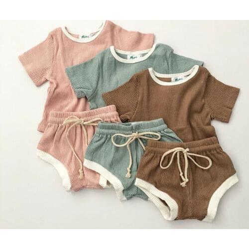 Solid Baby Clothing Infant Baby Girl Boy Clothes Short Sleeve Tops Cotton T-shirt+Shorts Pants 0-24M Baby Girl 2pcs Outfits