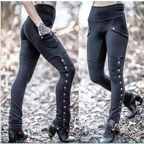 Solid color Women Medieval Renaissance Summer Women Gothich steampunk Metal Trousers Pencil pants cosplay costume pants
