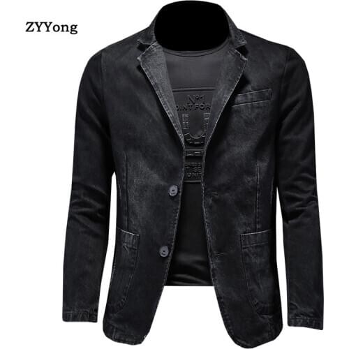 Denim Blazer Men Blazer Jeans Slim Fit Cowboy Coats Leisure Mens Suit Jean Jacket Men Casual Coat Single Button New 2020