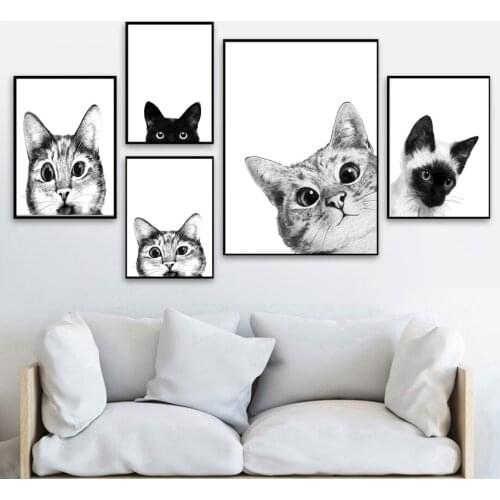 Nordic poster interesting little cat printing painting wall art canvas painting living room home decoration wall picture