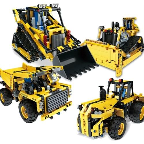 RC Electric Building Blocks Car Model Engineering Bulldozer Crane Dump Truck Technical Construction Vehicle Bricks Kids Toy