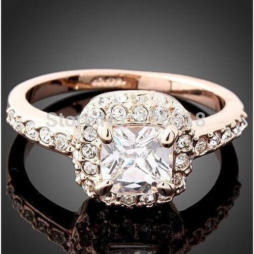 Rose White Gold Color Ring Engagement O Finger anel aneis de diamante CZ Zircon Austrian Crystal Women Wedding Jewelry