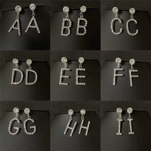 26 Letter Earrings Team Name CZ Rhinestone Ear Piercing Earring For Women Girl Creative Jewelry Accessories Wholesale Gift