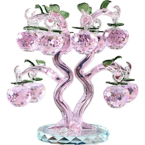 Crystal Glass Apple Tree Ornaments with 12pcs Hangs Faceted Apples Home Decor Figurine Christmas New Year Crafts Gifts Souvenir