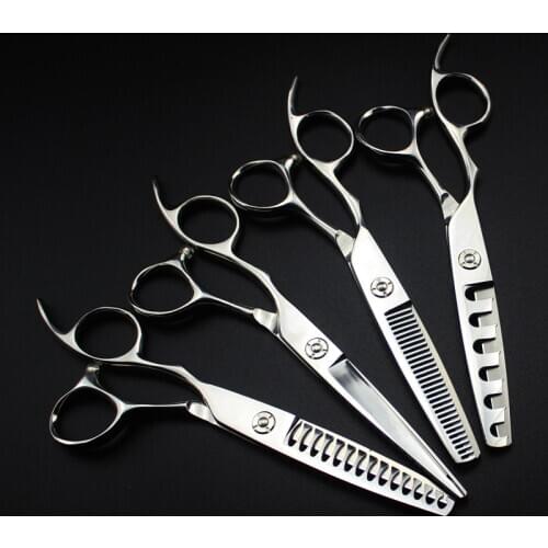 Professional japan steel 6 '' left handed 6/14/30 teeth hair scissors cutting barber makas thinning shears hairdressing scissors