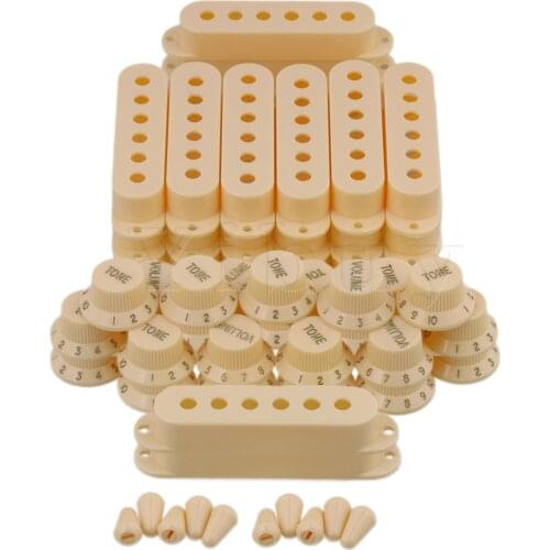 Yibuy 10 x Guitar Cream Plastic Single Coil Pickup Covers 48/50/52 + Volume Tone Knobs