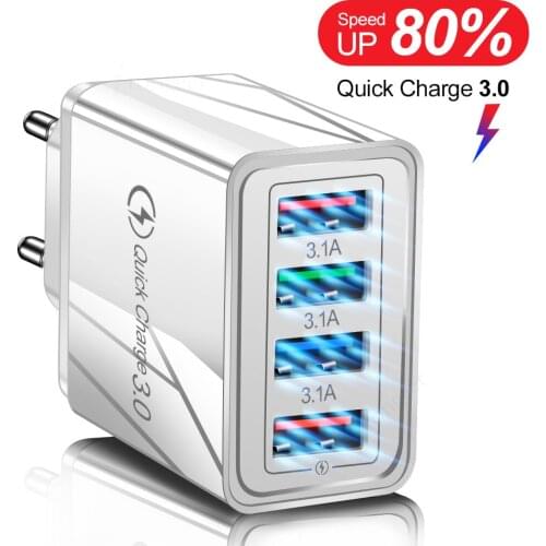QC 3.0 4 Port USB Charger 3.1A Fast Charging Wall EU US Plug Adapter For iPhone Huawei Xiaomi Mobile Phone Quick Charge Charger