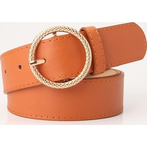 2019 New Women Fashion Waist Belts Leather Female Metal Pin Round Buckle Waistband Designer Gold Buckle Luxury Straps