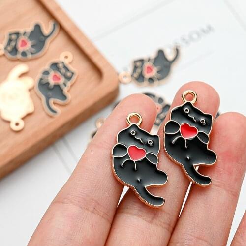 5/10/15 Pair Heart Cat & Fish Bone Set Charms Drop Oil Enamel Charm Pendant For Diy Necklace Earring Couple Bracelet Jewelry