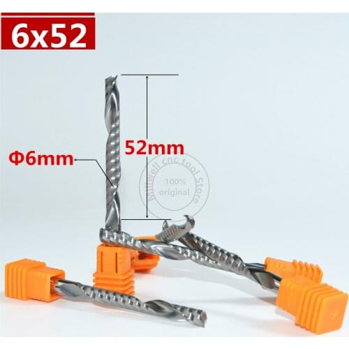 6mm*52mm,Freeshipping CNC Solid carbide woodworking insert router bit,Tungsten end mill,1 Flute milling cutter,MDF,PVC,Acrylic