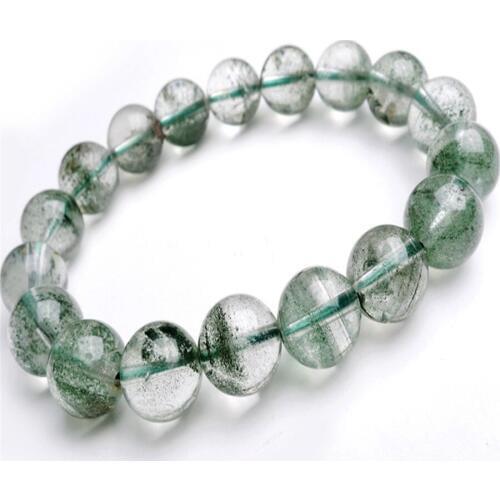 Free Shipping 11mm Genuine Natural Cornucopia Ash Green Phantom Quartz Transparent Crystal Round Bead Women Men Stretch Bracelet