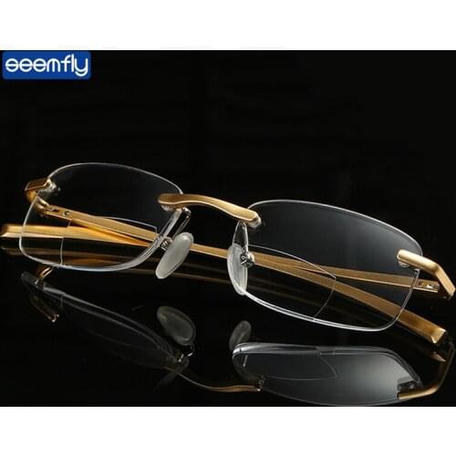 Seemfly Bifocals Reading Glasses Aluminum Magnesium Frame Gold Magnification Men Women Far and Near Vision Presbyopic Eyeglasses