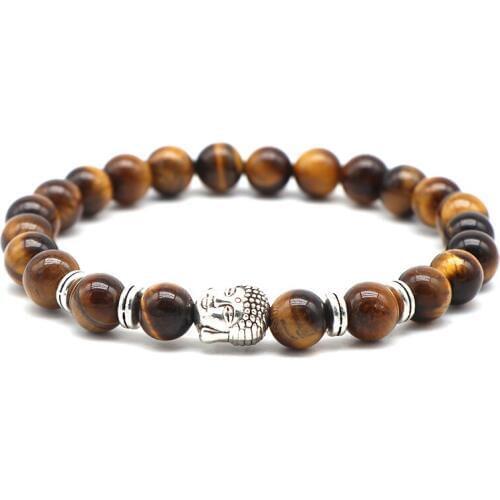 AngqiJewelryTiger eyes Beads Bracelet Men Charm Natural Stone Braslet For Man Handmade Casual Jewelry Size 8mm