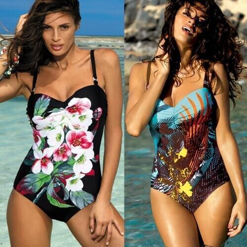 One Piece Swimsuit Push Up Swimwear Women Bodysuit Female Beach Wear Retro Plus Size Beach Bathing Suit Vintage Monokini