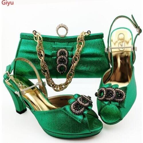 Doershow New Arrival African Wedding Shoes and Bag Set green Color Italian Shoes with Matching Bags Nigerian Women party!HJK1-31