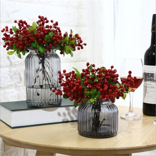 1 pcs Artificial Berry Red Bean Fake Flowers Home Decor Small Bacca Fruit Branch Christmas Decoration Accessories Fake Plant