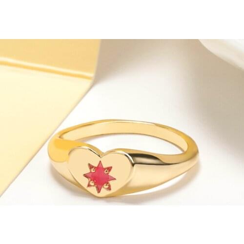 New Ins Creative Cute Will Shine Love Heart Ring Vintage Drop Oil Metal Heart Star Gothic Rings For Women Girls Fashion Jewelry
