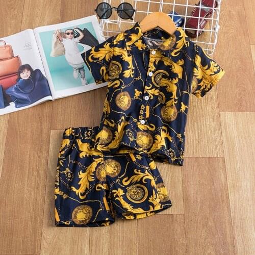 Baby Boys Floral Clothes Set Print Shirt Top + Short Pants Sport Suits Toddler Kids Children Holiday Beach Hawaiian Tracksuit