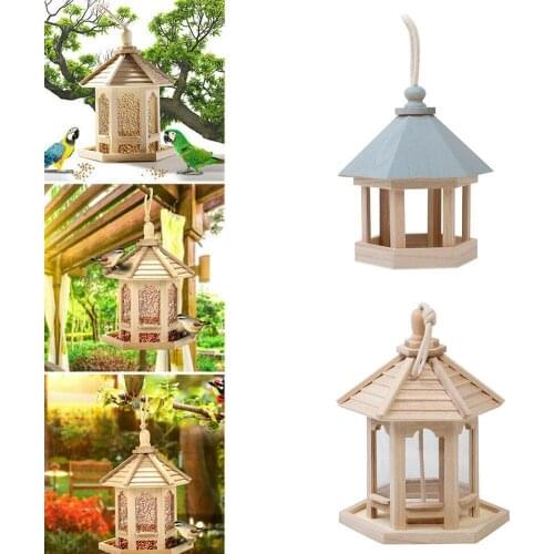Bird Feeder Wooden Bird House With Roof Wild Bird Feed Dispenser Home Garden Yard Decoration