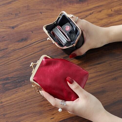 Japan And South Korea Coin Purse Oil Wax Leather Mini Buckle Clip Cute Small Wallet Headset Bag Small Women Wallets Portfel