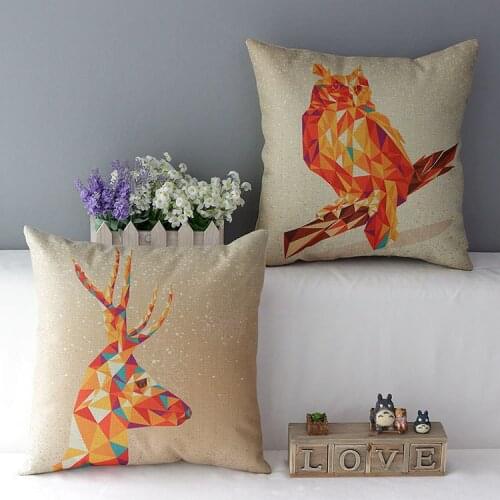 Deer pillow cover, Polygon animal cartoon deer owl throw pillow case pillowcase wholesale