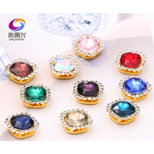 10mm fat square shape Sun flower Glass Crystal flatback sewing on rhinestones Diy Clothing accessories 20pcs/bag