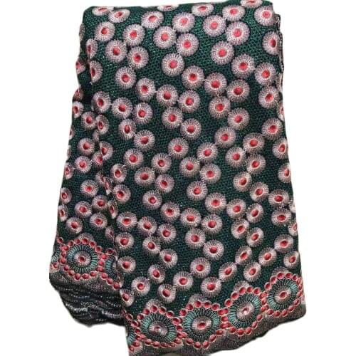 Hot Sales Embroidered Party Dress Material Aso-Ebi Swiss Lace Fabric Purple 5Yards in Dark Green Mixed Red Color 100% Cotton