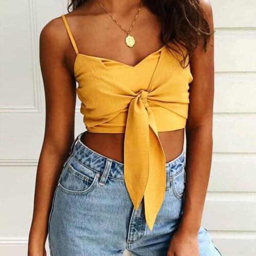 7 Pure Colors Sexy Strap Short Tops Women Bow Camis Zipper Vest Summer Female Beach Streetwear Slim Fit Tank Tees Blusas Mujer